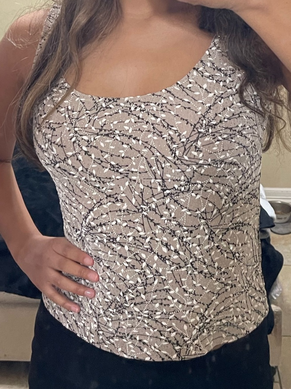 Sleeveless ALEX EVENINGS Beige Patterned Scoop Neck Tank Top
